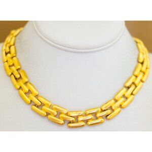 16 inch, Vintage Geometric Maze Links Unique Gold Tone Choker Necklace - H36